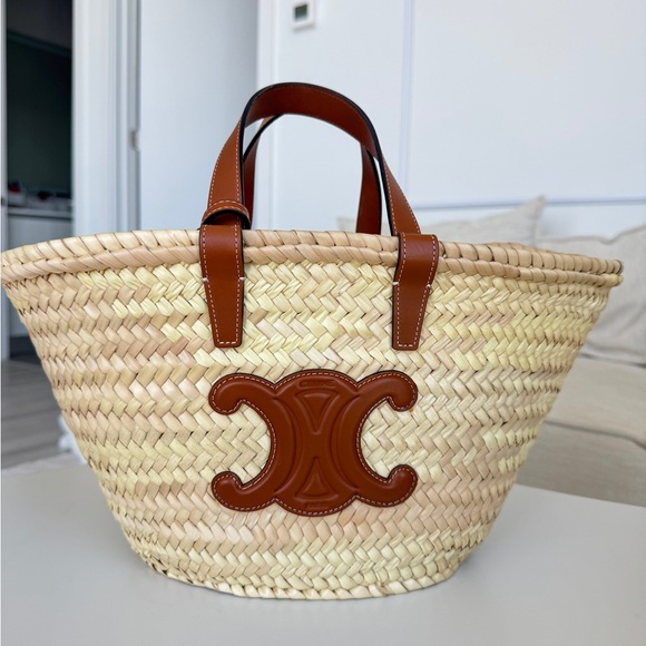 Celine Teen Classic Panier Palm leaves raffia calfskin beach tote bag - Picture 2 of 9